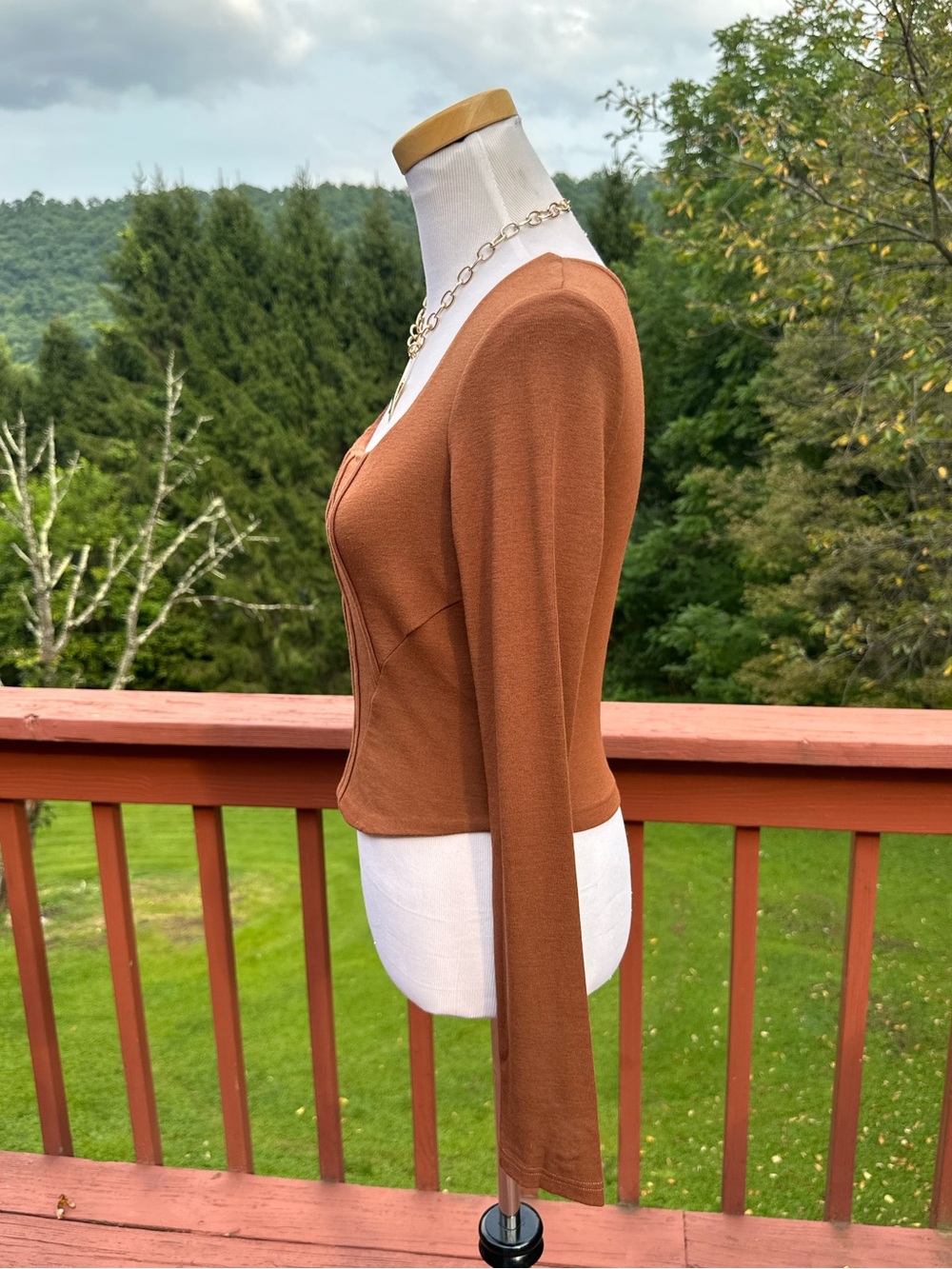 OGL Rust Square-Neck Long Sleeve Cotton Top - Picture 2 of 5